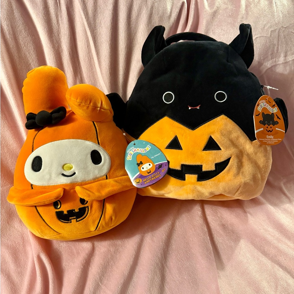 Squishmallows Orange Pumpkin and Black Bat Costume Set
